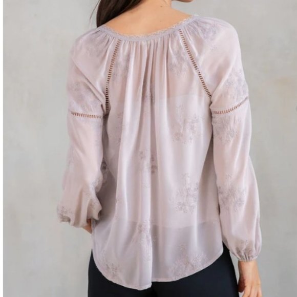 Lovestitch Embroidered Dusty Lilac Grey Chiffon Blouse sz L, NWT - Picture 2 of 5